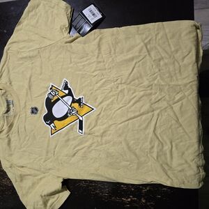 NHL Light Yellow Short Sleeve Tee with Cartoon Penguin Design